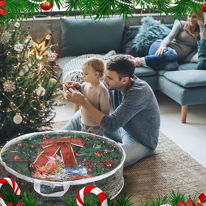 ProPik Christmas Wreath Storage Bag - 4 Pack Clear Christmas Wreaths Container- Garland Holiday Artificial Wreath Storage Holder –Water Proof Transparent PVC (White, 30 Inch)