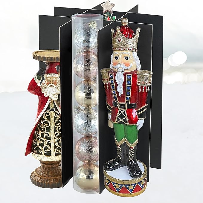 Christmas Nutcracker Collectible Storage Box - Stores Up to 16" Tall Nutcrackers, Ornaments & More - Holiday Decor Organizer with Adjustable Dividers