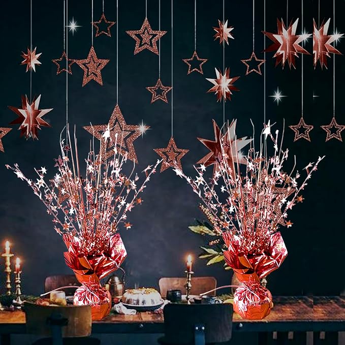 FUBININA 6 Pack Metallic Foil Spray Centerpiece Star Table Decoration Burst Table Centerpieces for Birthday Wedding Anniversary Graduation Holiday Party Supplies Decor, Rose Gold
