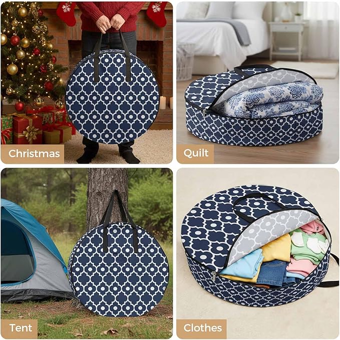 Storage Bag Moroccan Design Round Storage Totes Bins Closet Organizers with Zippers & Handle Geometric Art Clothes Storage Container for Bedroom Dorm Space Saving Packing Supplies Moving Bags