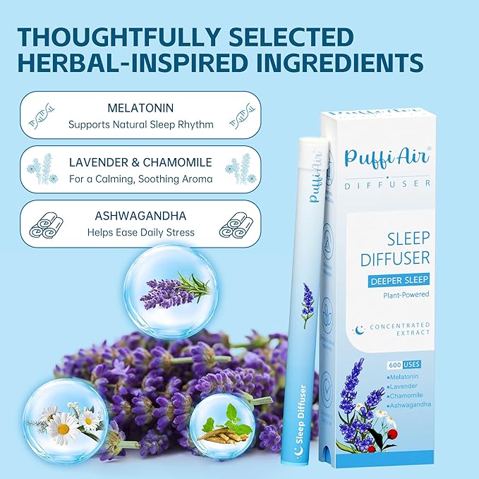 Herbal Diffuser Trio, Lung Cleanse, Sleep and Relax Diffuser with Extract of Mullein, Melatonin and and Chamomile, 100% Natural Swap, Wellness De-Stress Trio, 600 Uses Each