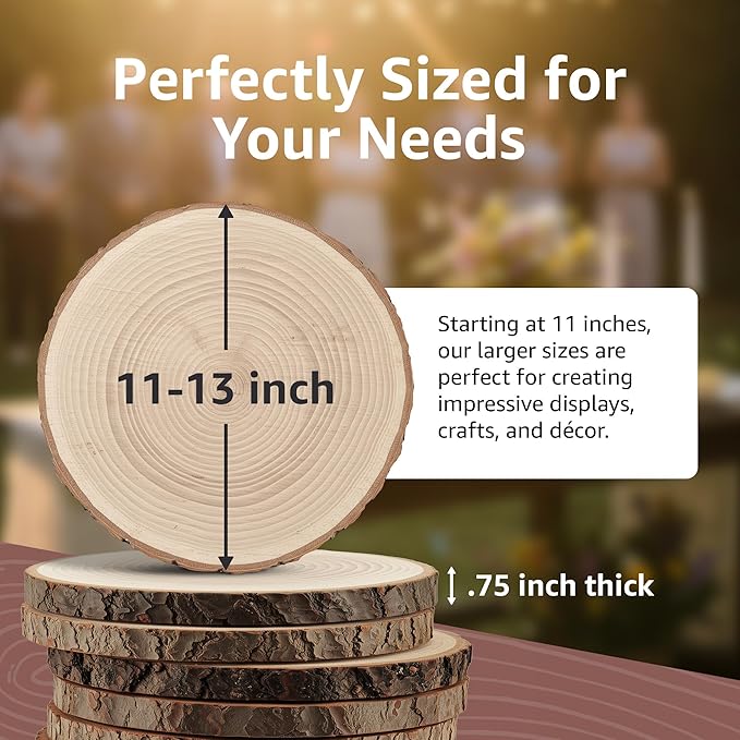 KARAVELLA Large Wood Slices for Centerpieces – Wood Centerpieces for Tables, Rustic Wedding Centerpiece, Natural Wood Slabs, Thin Slices, 11-13 inches (10 Pack)