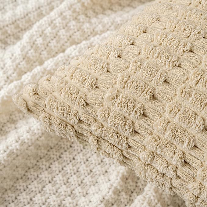 MIULEE Pack of 2 Corduroy Decorative Euro Sham Throw Pillow Covers 26x26 Inch Soft Boho Striped Pillow Covers Modern Farmhouse Home Decor for Sofa Living Room Couch Bed Tan