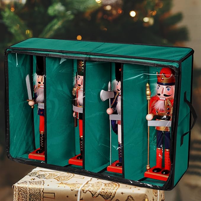 Preboun 4 Pack Clear Top Christmas Nutcracker Storage Box Christmas Figurine Storage Box Containers Ornament Storage Box Storage Container Each Holds 4 Figurines up to 16 Inches (Red,Bottle Green)