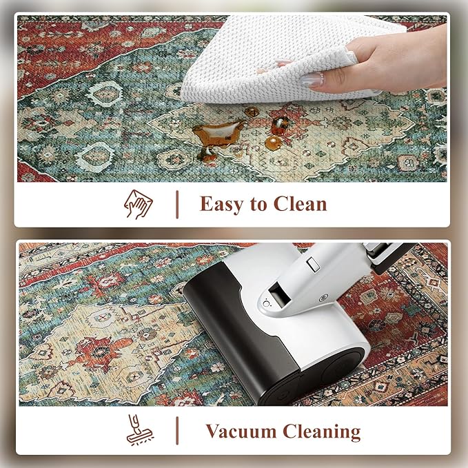 Collive Boho Kitchen Mats for Floor, Kitchen Mats Cushioned Anti Fatigue Waterproof Kitchen Rugs Sets of 2 Non-Skid Comfort Standing Mat for Kitchen, Office, Sink, Laundry, 20"x32"+20"x48"(Red)