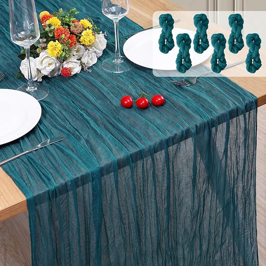 6 Pack Cheesecloth Table Runner 10Ft Christmas Gauze Boho Table Runners for Wedding Decor Bridal Shower Decorations(35" x 120")