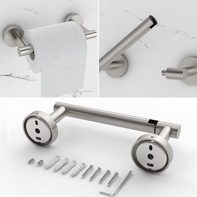 RARXTR 6 PCS Bathroom Hardware Set, Including 16" Hand Towel Bar, Toilet Paper Holder, Towel Ring, Robe Towel Hooks, Bathroom Accessories Kit (Brushed Stainless Steel)