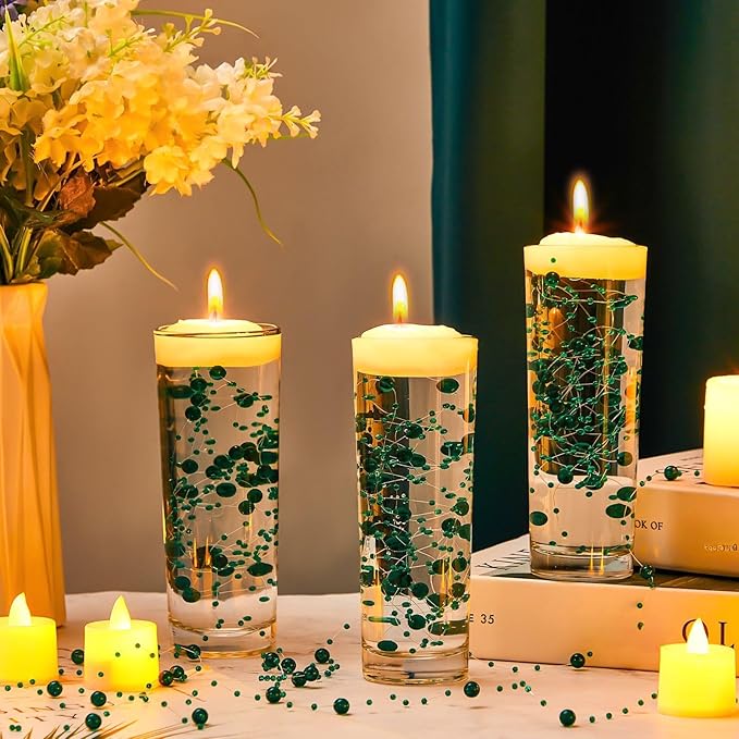 Tondiamo 24 Pcs Artificial Pearl String for Floating Candle Faux Pearls Beads String Garland Centerpiece Decoration for Vases Filler Wedding Spring Holiday Party Decor(Clear Green)