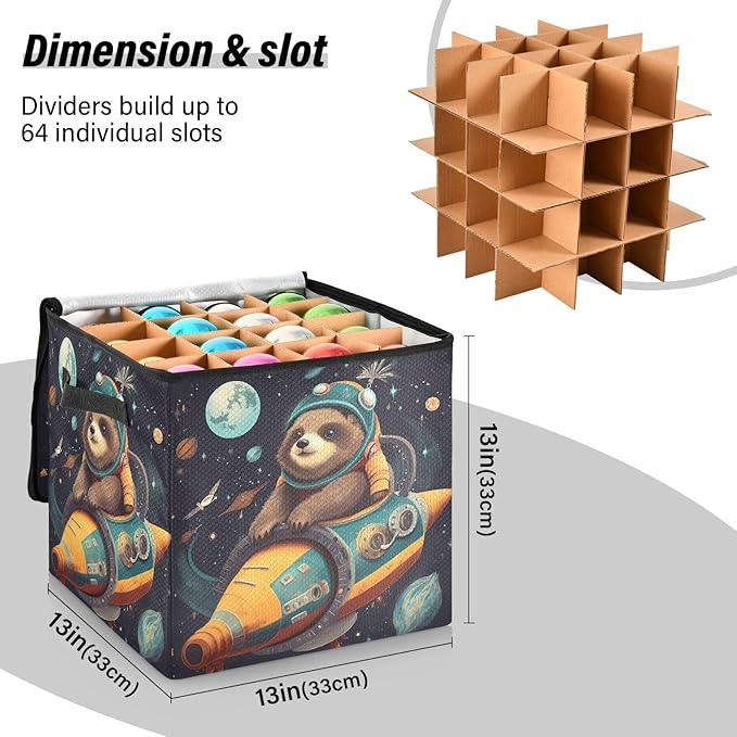 Kigai Sloth Christmas Ornament Storage Box with Zipper & Adjustable Dividers Holiday Ornament Organizer Xmas Storage Container, 64 Balls