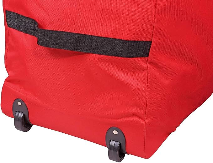 Primode Christmas Rolling Tree Storage Bag, Fits Up to 7.5 Ft. Tall Disassembled Holiday Trees, 22" H X 16" W X 50" L, Large Heavy Duty Storage Container with 2 Wheels and Handles (Red)