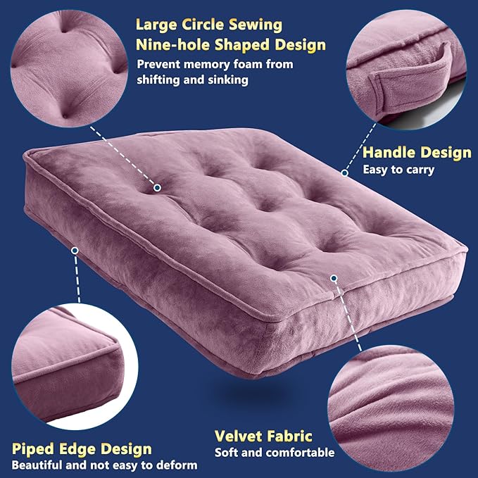 1 MIDDLE ONE Floor Pillow Set of 4, Memory Foam Meditation Cushion, Floor Cushions for Adults Sitting, Large Square Seat Cushions for Yoga, Living Room, 20x20 Inch (Purple)