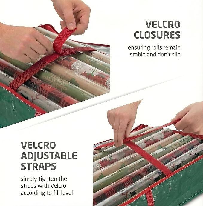 ZOBER Gift Wrapping Paper Organizer Storage - 40" Gift Wrap Storage Containers with Interior Pockets for Bows, Tags & Ribbons - Wrapping Paper Holder, Waterproof, Fits 24 Standard Rolls, Green