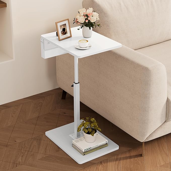 Vagusicc Sofa Armrest Tray Table for Couch, 360° Swivel Height Adjustable TV Tray Table for Small Spaces, Snack Side Table for Couch, Bed, Chair, C Shaped End Side Table for Eating, Reading, Laptop
