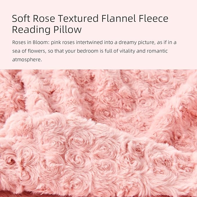 Reading Pillow, Rose Velvet Back Pillow with Arms for Bed Sitting Up, Bed Pillow for Adult Children, Backrest Pillows with Washable Cover, Chair Pillow for Watching TV/Gaming/Relaxing (Pink)