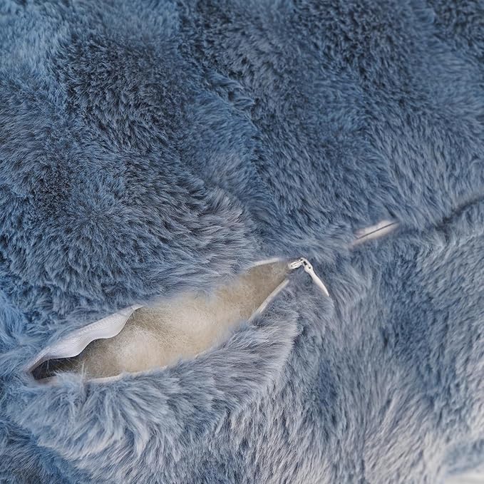 Yaoshuho Faux Fur Reading Pillow for Sitting in Bed, Large Backrest Bed Pillow with Arms, Back Support Pillow for Lounging Bedrest, Dusty Blue