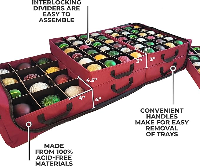612 Vermont Flat Under Bed Ornament Storage Holds 108 Ornaments, 72 – 3” and 36 – 4” Ornaments (SB-40060-VT)