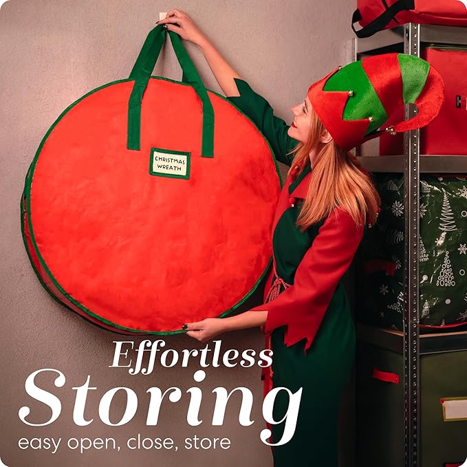Handy Laundry Christmas Wreath Storage Container – 30 Inch Durable Tarp Storage Bag with Zipper & Reinforced Handles, Holiday Décor Organizer for Wreaths, Garlands & Seasonal Decorations, Green