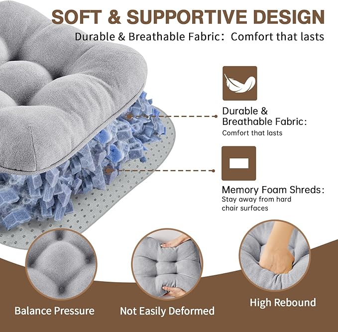 BETU Chair Cushions for Dining Chairs Set of 4,3.5" Thick Kitchen Table Chair Pads with Ties,Non Slip Backing and Covers, Seat Cushion for Dining Room,Bar,Patio Chairs,16"X16"X3.5",Light Grey