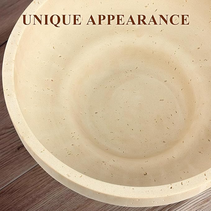 YMXYJM Large Decorative Bowl, Fruit Bowl for Kitchen Counter, Modern Resin Bowl for Home Decor, Key Holder for Entry Table, Artificial Travertine Beige