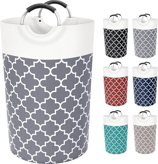Fabspace Large Laundry Basket Laundry Hamper Bag Washing Bin Clothes Bag Collapsible Tall with Handles Waterproof Travel Bathroom College Essentials Storage for College Dorm, Family (Grey) 115L