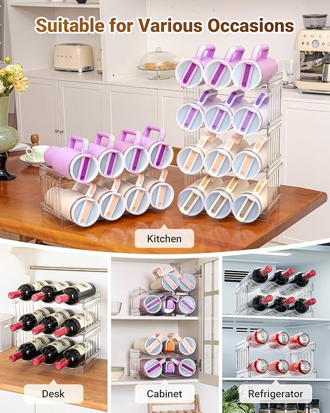 Gracenal Water Bottle Organizer for Stanley Cup Accessories, Cabinet Organizers and Storage for Meoky 40 oz Tumbler with Handle, Fridge Tumbler Organizer Kitchen Gadgets Gifts, 2Pack Large-6-bottle