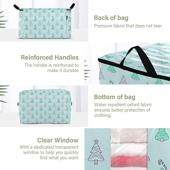Burbuja 2 Pack Storage Bag Organizer with Handles for Clothes, Blankets, Bedding, Christmas Tree Foldable Storage Bag with Zipper & Clear Window, 95L