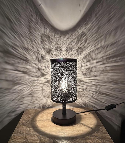 Victorian Style Floral Bedside Lamp Nightstand Lamp Black Metal Decorative Table Lamp for Bedroom Living Room,Dining Room,Kitchen Outdoor Patio, Floral Lampshade Lighting,Home Decoration