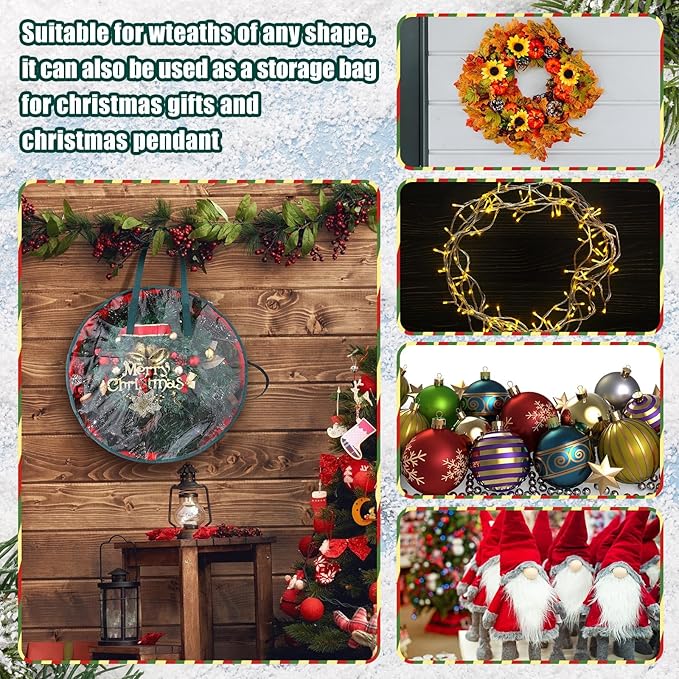 Shappy 2 Pcs Red Wreath Storage Bag Clear Wreath Box Storage Containers with Clear Window and Handle Garland Containers for Holiday Seasonal Bags