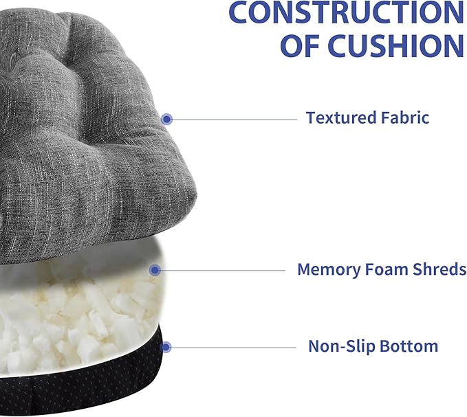 IPYNBAP Chair Cushions for Dining Chairs Set of 4, Kitchen Chair Cushions, Chair Pads with Ties and Non Slip Backing, Tufted Memory Foam Seat Cushion 4 Pack, 18" x 18" x 4", Dark Gray