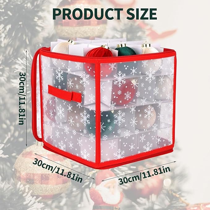 Foldable Ornament Storage Box - 615g Large Capacity Zippered Container, Christmas Ball Storage Bin with Handle, Holiday Decoration Organizer | Under Bed Cabinet Shelf Home Dorm Apartment
