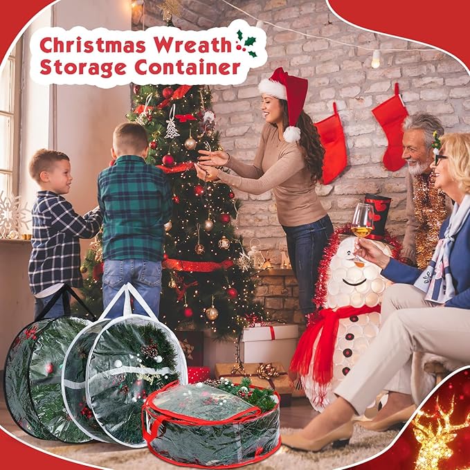 Zhengmy 6 Pcs Clear Christmas Wreath Storage Bag Wreath Storage Container With fixing strap Wreath Storage Box with Handles for Storing Garland Holiday Wreath Wrapping(24 Inches)