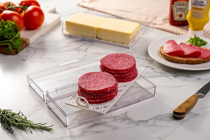 Pikanty Deli Keeper | Fridge Storage Container with Hinged Lid and Removable Tray | Small Cold Cuts Organizer | Dishwasher Safe | Made in USA