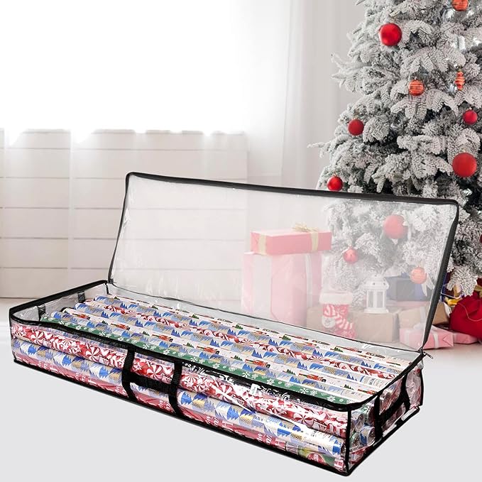 ProPik Wrapping Paper Box | Underbed Gift Wrap Storage & Organizer | 41”x14”x6” Fits 18-24 Rolls Up to 40” Long Roll | Holder for Ribbon, Bows and Accessories 2 Pack (Black)