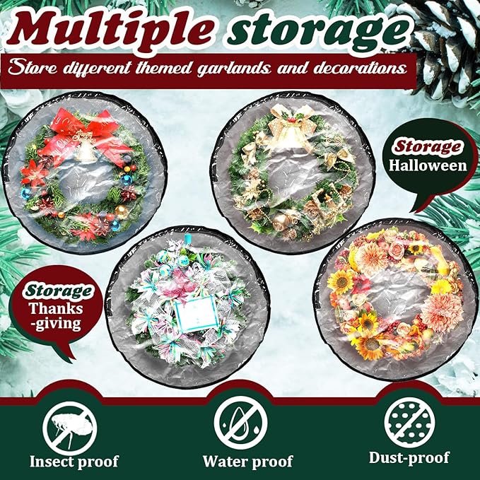 Dunzy 8 Pieces Wreath Container Christmas Wreath Storage Bag Garland Tear Resistant Fabric Round Boxes with Clear Window for Storage for Xmas Holiday Ornament(24×24×7.8 Inch,Gray)