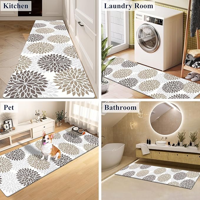 HEBE Kitchen Mat Cushioned Anti Fatigue 20"x71", Non Slip Kitchen Mats for Floor, Waterproof Ergonomic Comfort Standing Carpet Runner for Kitchen Sink, Home Office, Laundry Room
