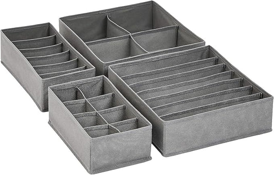 Amazon Basics Dresser Drawer Storage Organizer for Undergarments, Set of 4, Gray | Set of 4