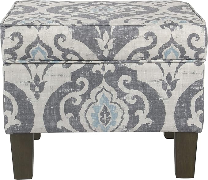 Homepop Home Decor |K7646-A750 | Upholstered Modern Rectangular Storage Ottoman | Hinged Lid Ottoman with Storage for Living Room & Bedroom, Suri Blue