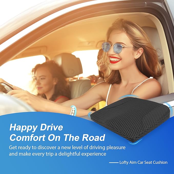 Lofty Aim Car Seat Cushion, Comfortable Memory Foam Seat Pillow for Driving, Sciatica-Back Pain Relief, Cushion for Car-Truck, Office, Wheelchair - Mesh Black
