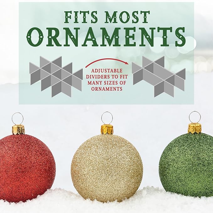 HOLDN’ STORAGE Christmas Ornament Storage Box with Dividers, Holds 72 Ornaments (3 Inch), Large Ball Storage Container with 3 Removable Trays, Durable and Portable - Gray