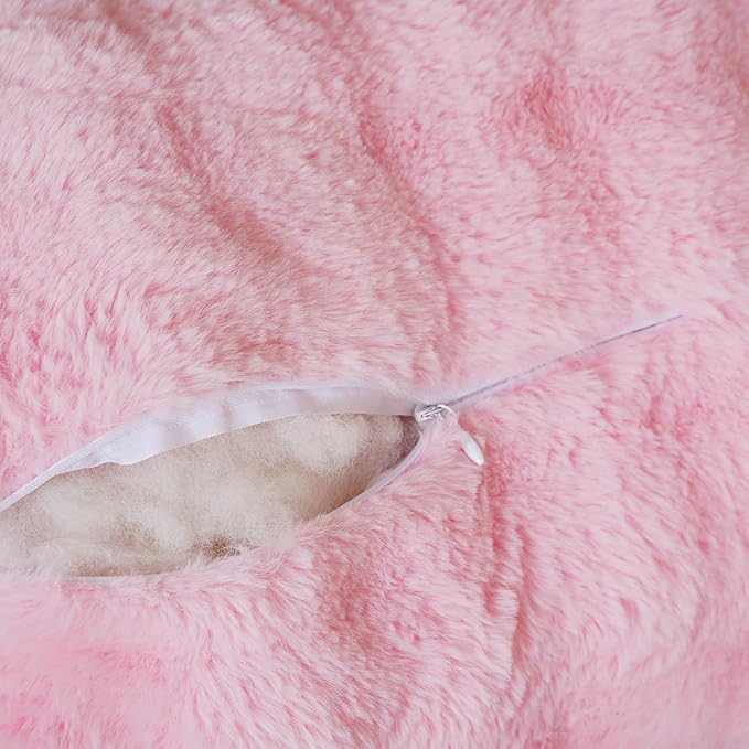 Yaoshuho Faux Fur Reading Pillow for Sitting in Bed, Large Backrest Bed Pillow with Arms, Back Support Pillow for Lounging Bedrest, Pink