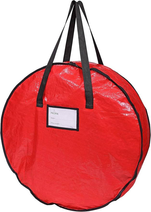 ProPik Christmas Wreath Storage Bag 36" - Garland Holiday Container with Tear Resistant Material - Featuring Heavy Duty Handles and Transparent Card Slot - 36” X 8” (Red)