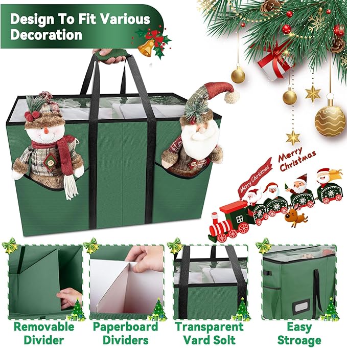 VoMii Large Christmas Figurine Storage Box & Nutcracker Storage Container Up To 8 Holiday Figurines,ornament Decor Organizer Storage Box ,15-Inch Green