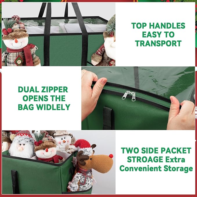 VoMii Large Christmas Figurine Storage Box & Nutcracker Storage Container Up To 8 Holiday Figurines,ornament Decor Organizer Storage Box ,15-Inch Green