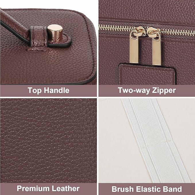 HiTotes Makeup Bag Vanity Case for Women Leather Cosmetic Bag Travel Toiletry Bags Portable Makeup Organizer Case