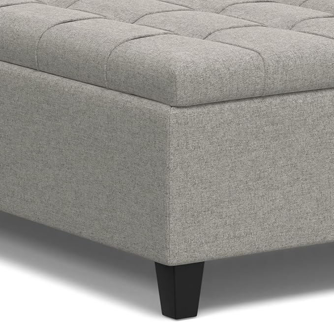 SIMPLIHOME Harrison Large Coffee Table Storage Ottoman - 40 inch Wide Upholstered Linen Look Fabric Square Lift-Top Ottoman in Cloud Grey, Transitional Bench for Living Room with Sturdy Base