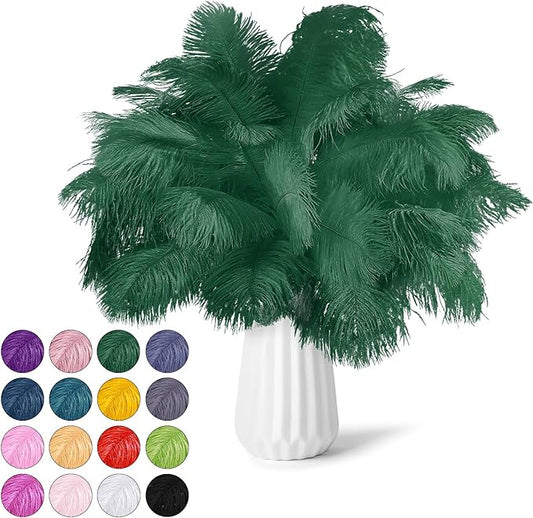 30pcs Blackish Green Ostrich Feathers Natural Bulk 9-12inch(23-30cm) Vase Craft Wedding Home Party Centerpieces Christmas Day Decoration