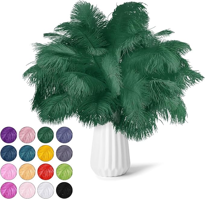 30pcs Dark Green Ostrich Feathers Natural Bulk 8-10inch(20-25cm) Vase Craft Wedding Home Party Centerpieces Christmas Day Decoration