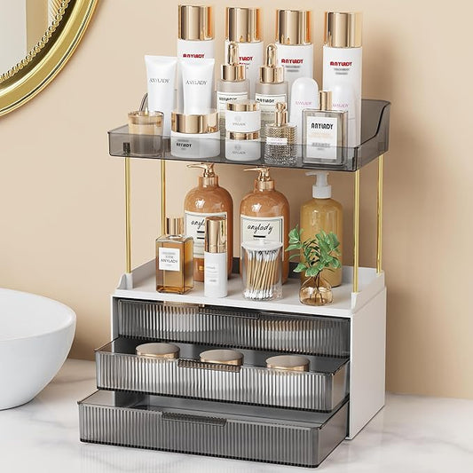 Anylady Bathroom Organizers and Storage, Makeup Organizer (Sturdy Durable Attractive), Ideal for Vanity, Countertop, Counter, Perfume, Skincare, Cabinet, Cosmetic, Dresser Organizer (Black)
