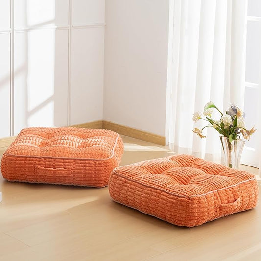 6" Washable Floor Pillow Cushion for Adults, Meditation Cushion Pillow, Removable Tufted Blended Corduroy Cover, Large Square Floor Sitting for Tatami Living Room or Yoga, 2Pack, Machine Washable