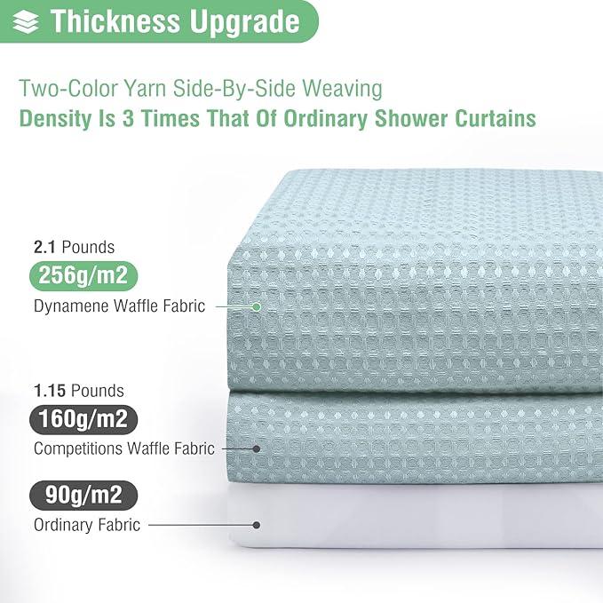 Dynamene Extra Long Shower Curtain - 96 Inch Long Waffle Weave Weighted Thick Cloth Bathroom Shower Curtain, Neutral Heavy Duty Hotel Bath Curtain Set with 12 Plastic Hooks,72x96, Fog Blue